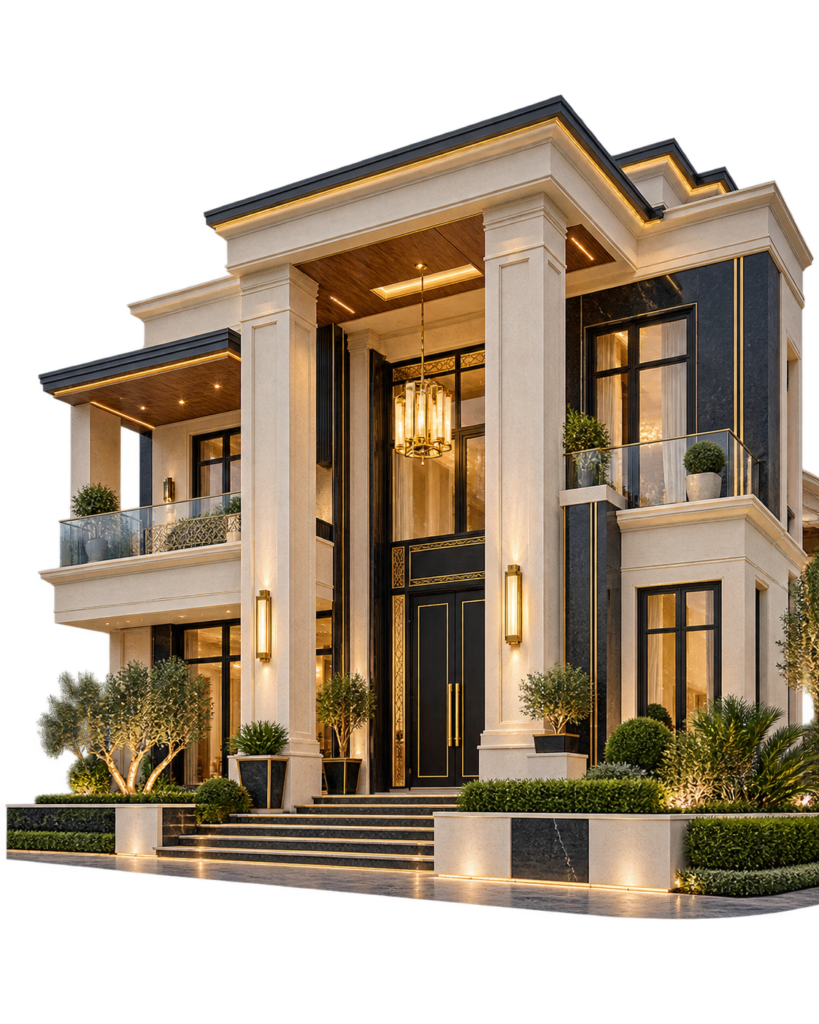 تصميم فيلا فاخرة ومبانٍ سكنية بمظهر معماري ثلاثي الأبعاد